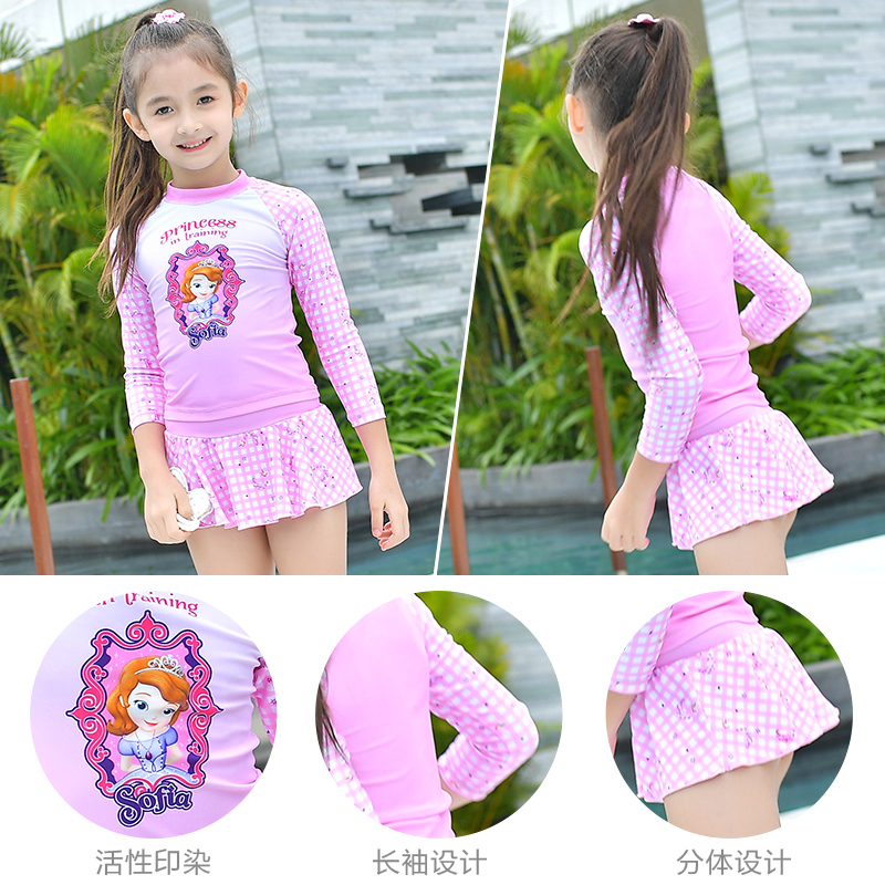 Công chúa Disney Sophia Children Áo tắm chia tay cho bé gái Váy lớn cho bé Áo dài tay Đồ bơi nhanh cho học sinh đồ bơi cho bé trai