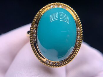 Hubei shiyan natural raw ore high porcelain non-optimized turquoise 18k gold cabochon ring for women is stylish and fashionable