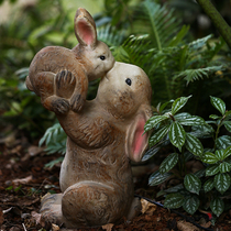 Export Single Country Vintage to make old resin zoo garden cute rabbit mom holding little rabbit