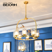  American all-copper chandelier Simple modern living room lamp Atmospheric household country restaurant creative personality bedroom all-copper lamp