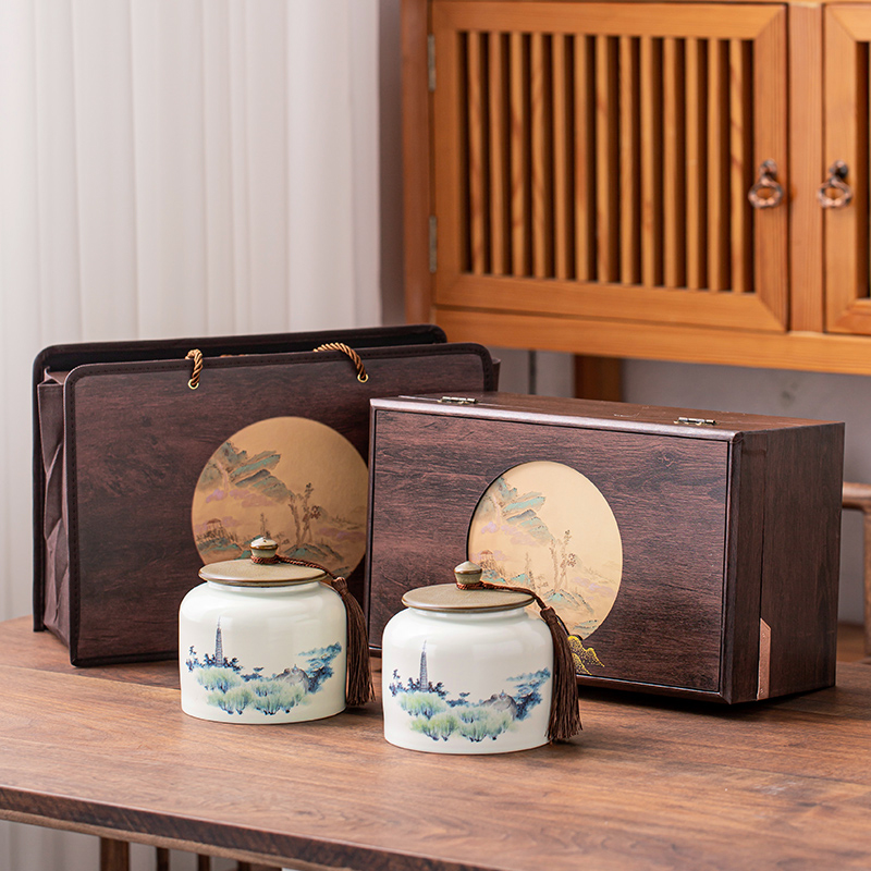 Tea packing gift box empties box upscale retro universal half catty black tea Pu-erh tea leaf jars ceramic neutral seal
