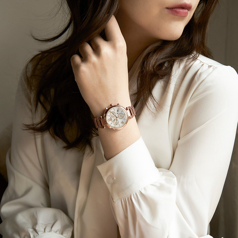 Citizen Flagship Store Official Website Xc Series Rose Gold Three-Eye Chronograph Steel Band Kinetic Energy Watch for Women Fb1452