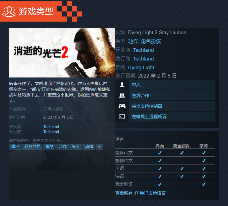 PC中文正版Steam 消逝的光芒2 消失的光芒2 Dying Light 2 Stay Human 国区激活码cdkey豪华版