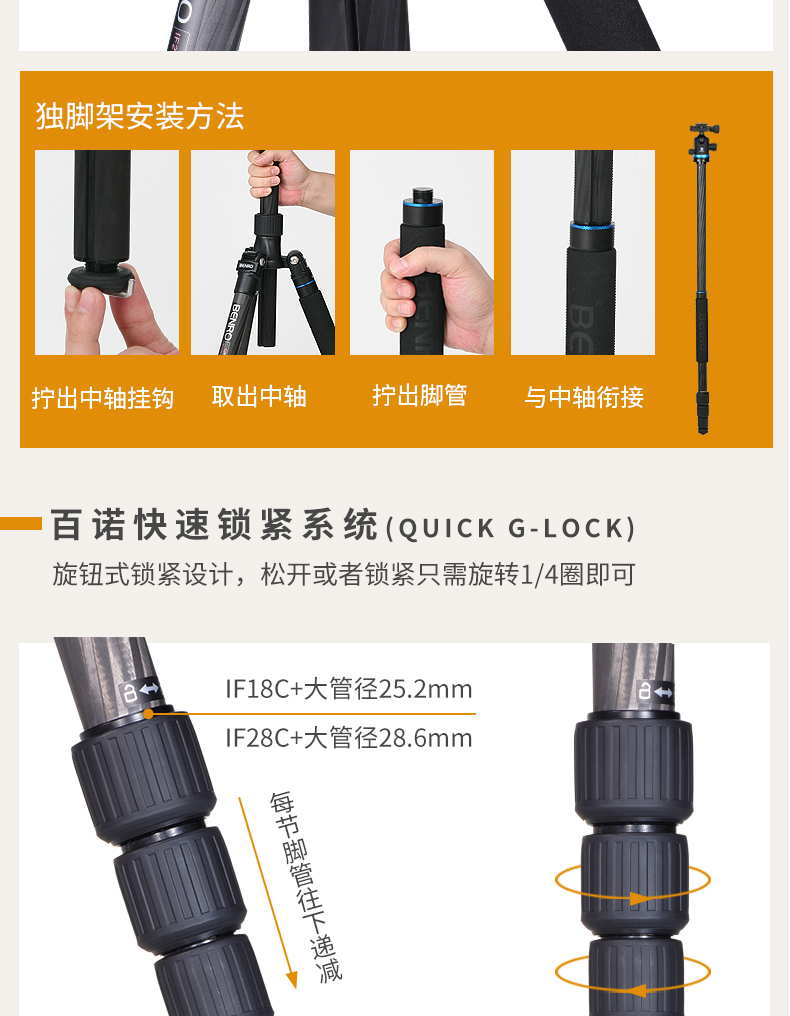 Máy ảnh chân máy ảnh DSLR bằng sợi carbon của BENRO IF18C + / IF28C + - Phụ kiện máy ảnh DSLR / đơn tripod quay phim