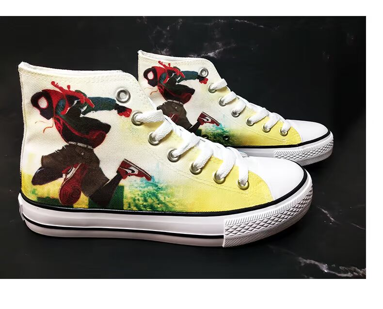 Tùy chỉnh Marvel Spider-Man Chung Giày vũ trụ song song Trợ giúp cao Vẽ bằng tay Graffiti Captain America Canvas Canvas - Plimsolls giày thể thao