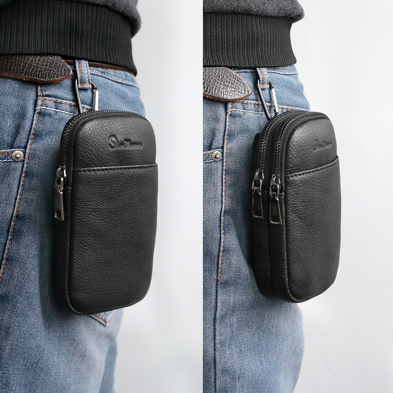 New men wear belt mobile phone pockets mini leather men's mobile phone bag men's casual leather outdoor small backpack
