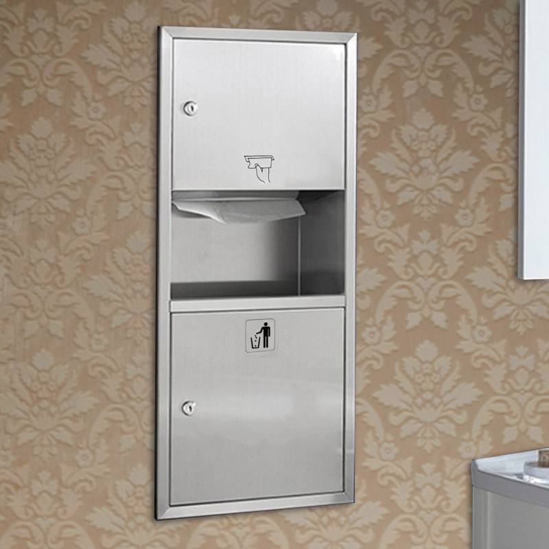 Wall 304 stainless steel embedded dark two - in - one trash bin toilet carton toilet paper
