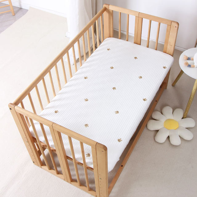 ຕຽງເດັກນ້ອຍ fitted sheet baby bed simple cotton type A bedding newborn children ins Korean quilted embroidered mattress cover