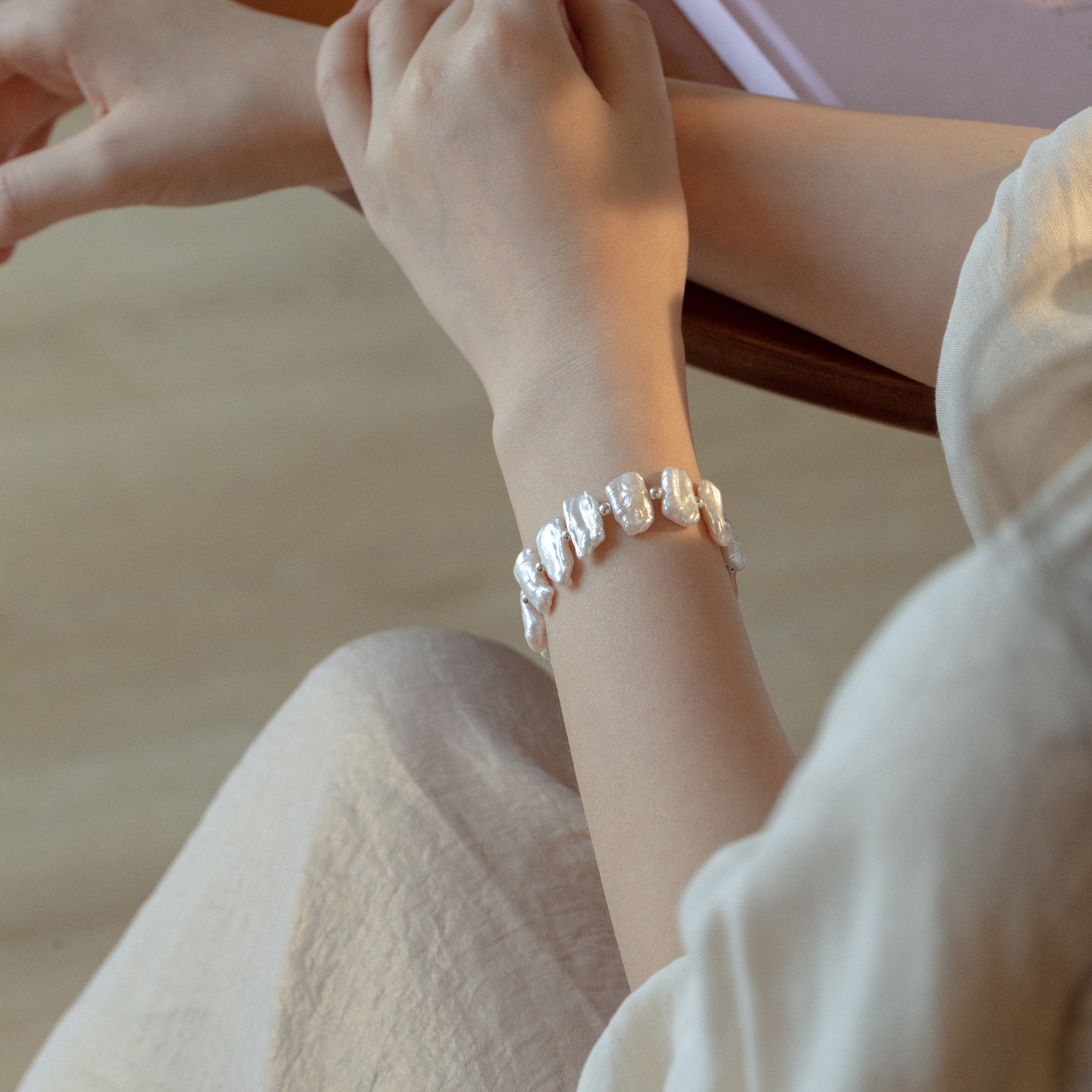 天然异形不规则淡水珍珠强光叠戴手链14KGF彩色糖果百搭时尚礼物，让你成为焦点！