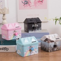 Childrens Gift Birthday storage gift iron student money piggy bank belt drop can cartoon lock savings tank creative prevention