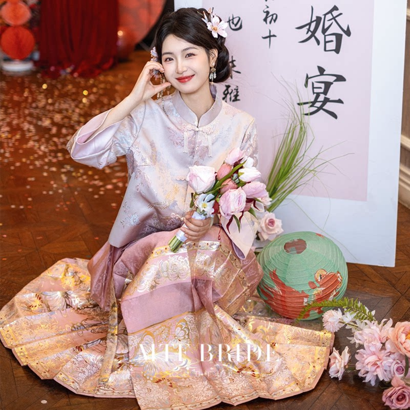 2026 Spring and Autumn New Chinese Style Wedding Dress for Women in Pink Mamian Skirt Hanfu Set Toasting Dress Engagement Dress Homecoming Dress 2026 Spring and Autumn New Chinese Style Wedding Dress for Women in Pink Mamian Skirt Hanfu Set Toasting Dress Engagement Dress Homecoming Dress