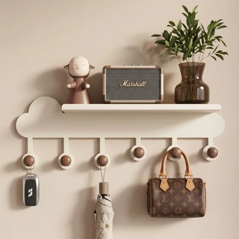 Cream-Colored Wall-Mounted Hook Rack Behind the Entrance Door, Creative No-Drill Hooks for Bedroom, Home Entrance, and Storage Shelf Cream-Colored Wall-Mounted Hook Rack Behind the Entrance Door, Creative No-Drill Hooks for Bedroom, Home Entrance, and Storage Shelf