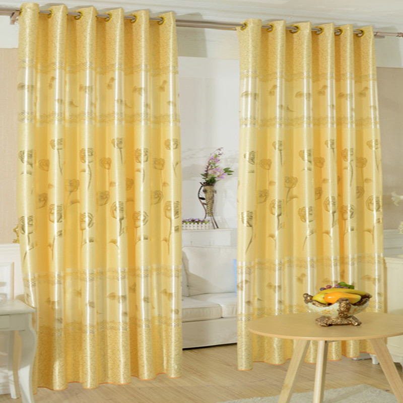High-End Living Room Golden Thickened Floor-To-Ceiling Window Finished Curtains, Simple Modern Bedroom Bay Window Hook Perforated Blackout Curtains
