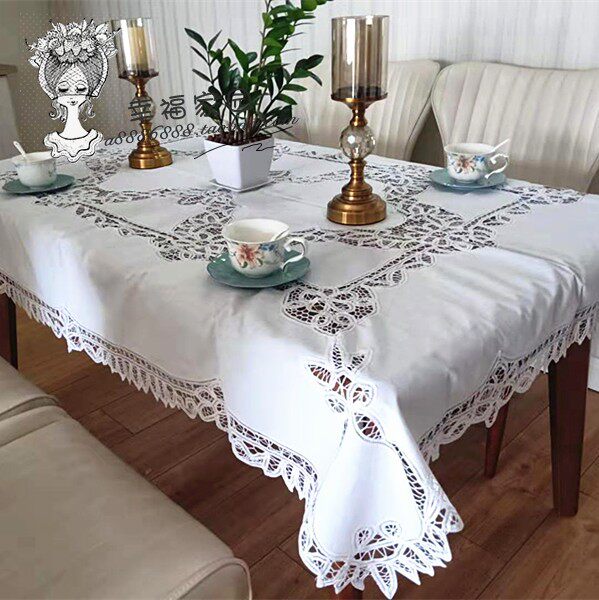 Export Europe and the United States white cotton handmade hundred belt Li hollow rectangular tablecloth cover towel Tea table towel special offer