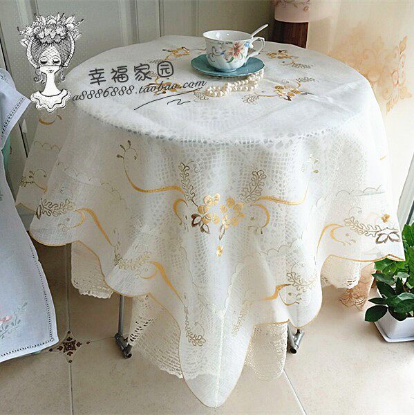 Foreign Trade Outlet European And European Beige Yellow Color Embroidered Polyester Fiber Yarn Bamboo Festival Yarn Table Cloth Cover Towel Clear Barn