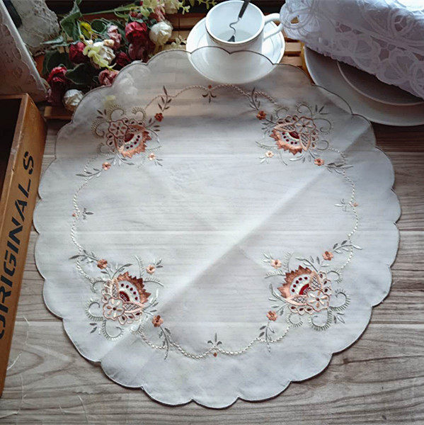 Foreign trade Export Europe and America raw silk collection Handmade Color Embroidered Round Dish Cushion Dining Mat vase cushion cover towels-Taobao