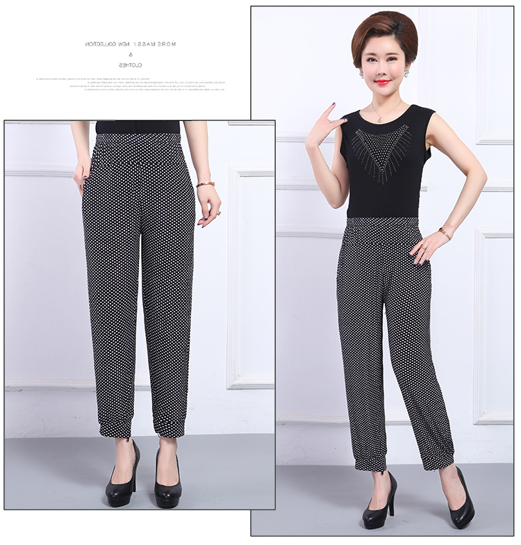 Phụ nữ trung niên đèn lồng quần nữ mùa hè lỏng băng lụa mẹ quần in ấn đàn hồi kích thước lớn đáy chín quần đầm cho người trung niên u40