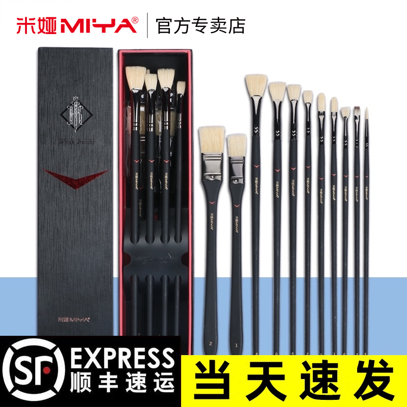 Mia Black Rider Watercolor Pen Suit Fine Art Special Paintbrush 11 Clothes Sector Pen Miya Water Powder Paintbrush Oil Paintbrush Pen Pig Mane Sector Pen Art Professional Color Watercolor Propylene