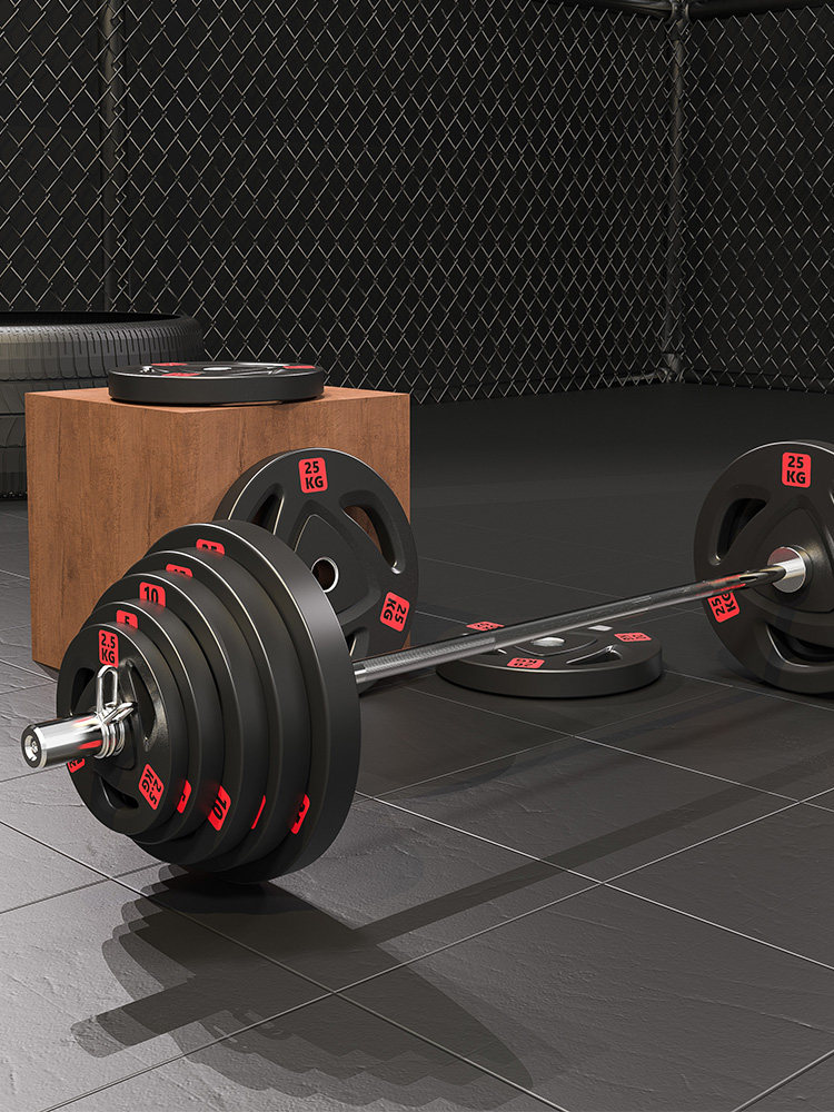 Large hole plastic coated barbell sheet 5cm Olympic rod gym commercial counterweight weight lifting barbell rod household dumbbell set