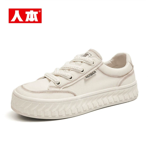 人本 Белая обувь, универсальные туфли для отдыха на платформе, кроссовки, осенняя