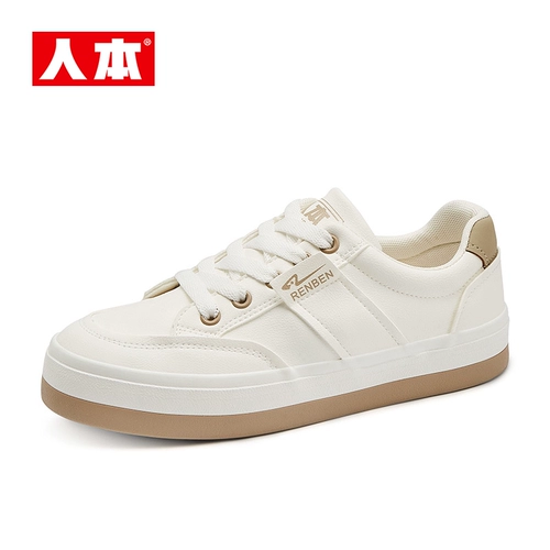 人本 Белые женские туфли, новинка 2025 года, весенняя женская обувь на плоской подошве, спортивные весенне-осенние кроссовки, повседневные 𫔮Корейская женская обувь