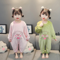 Baby Conjoined Sleeping Clothes Autumn Winter Thickened Children Flannel Home Clothing Girl Coral Suede Anti cool sleeping bag Climbing Suit