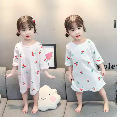 Girls Night dress Summer children's one-piece pajamas Summer thin cotton gauze princess female baby air conditioning clothes home clothes