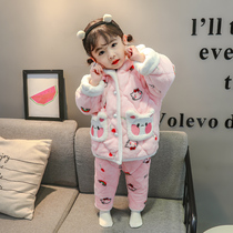 Female Baby Sleepwear Clip Cotton Thickened Warm Home Suit 1 Child Gushed Winter 3 Year Old Girl Lian Hat Cotton Clothing