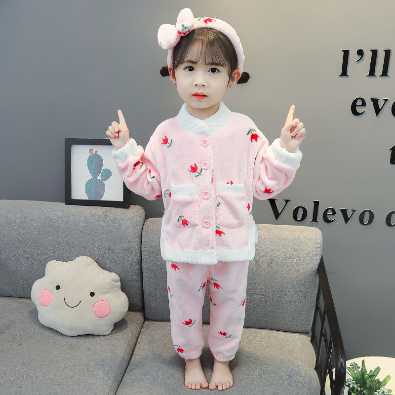 Child Sleepwear Autumn Winter Girl Coral Suede Suit Children Princess Little Girl Baby Flannel Warm Family Clothing