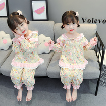 Girls pajamas set long sleeve cotton floral princess 3 years old 5 baby girls home clothing for children in spring and autumn