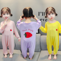 Girls Siamese Pajamas Summer Thin Modal Long Sleeve Baby Girls Summer Home Clothing Children Air Conditioning Clothing