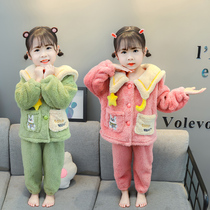 Child Flannel Sleepwear Autumn Winter Girl Coral Suede Thickened Childrens Baby Girl Princess Home Suit Suit