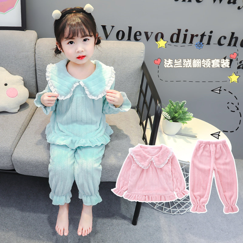 Girl's flannel pyjamas pyjamas autumn winter thickened 1-3-year-old children's home conserved baby long sleeves winter coral suede suit 5