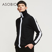 Asobio nam cao cổ áo thun áo len thể thao đường phố cao chic sọc màu sắc tương phản 3814231256