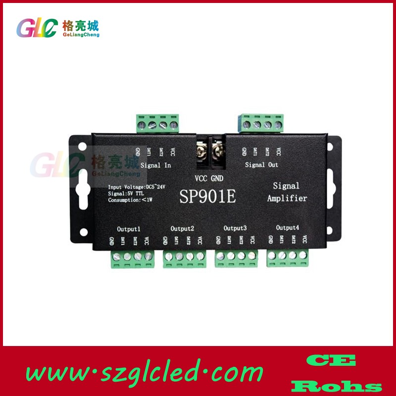 LED Magic Color 8-Way Amplifier Full-Rehearsal SPI Signal TTL Splitter multiple Sync 1 Way into 8 out of SP901E