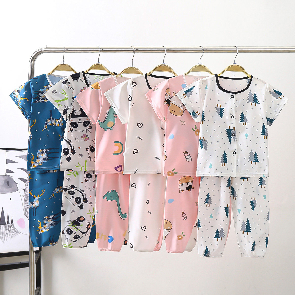 Boy Summer Sleepy Sleeve Carnivore Sweater Summer Summer Package Girl Children Summer Anti-Mosquito Trousers Air Conditioning Clothes