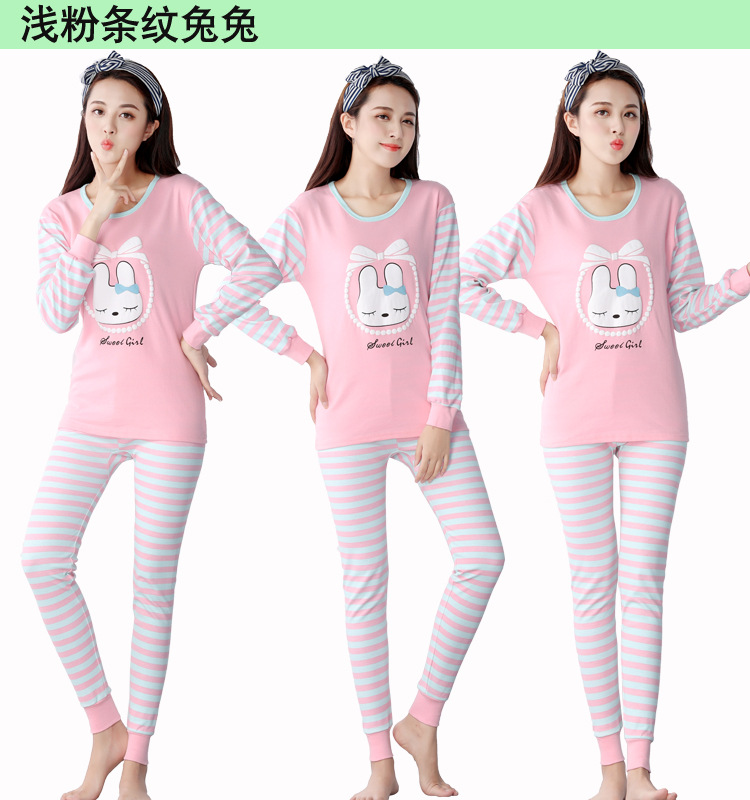 Cô gái trong trẻ lớn Qiuyi Qiuku phù hợp với cotton Cô gái học sinh trung học cơ sở 100% cotton mỏng phần áo len ấm áp bộ pijama