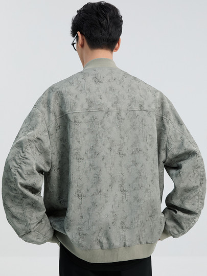 Mulberry silk high-end jacquard loose-leaf baseball collar jacket for men 25 spring and autumn new design fashionable loose jacket