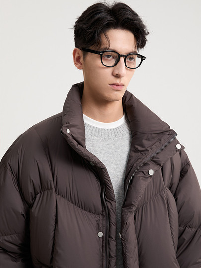 Black Select Ming Puff Goose Down Down Jacket 25 Winter New Geometric Quilted 90 Down Warm Stand Collar Short Jacket