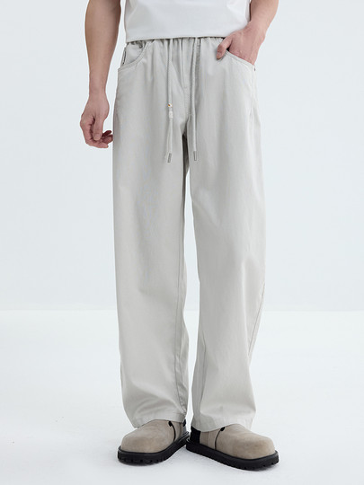 Black Zeming Men's Elastic Waist Tie Casual Pants 2026 Spring New Style Drape Loose and Versatile Scimitar Pants