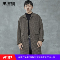 Black Xenming mens plaid double-sided tweed coat 2020 winter New Korean loose casual woolen coat