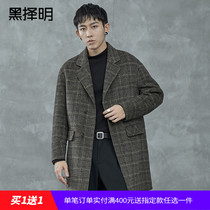 Black Che Ming mens loose double-sided tweed coat 2020 winter New Korean version of long woolen trench coat coat