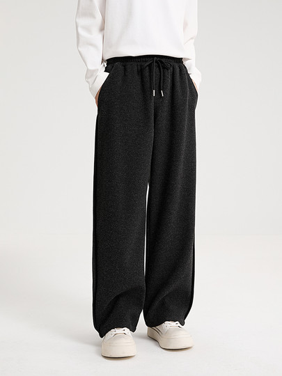 Black Zeming Men's Tethered Casual Pants 25 Winter New Elastic Waist Loose Versatile Multi-Pocket Sports Style Pants