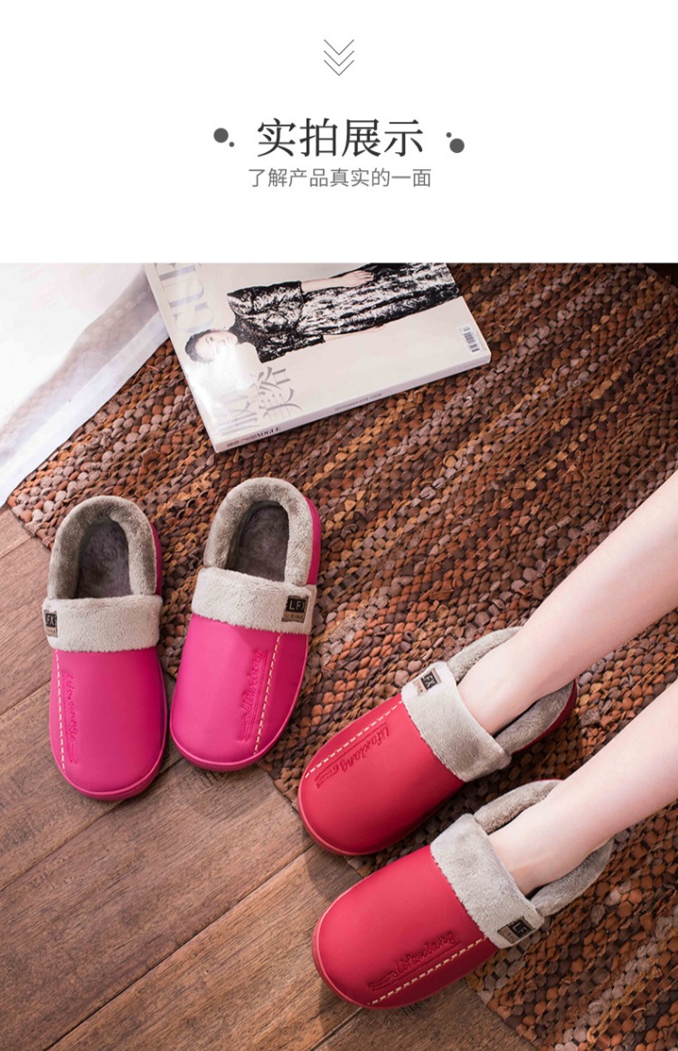 Dép cotton nam mùa đông Túi da không thấm nước cho gia đình với trong nhà dày đáy đôi nhà mùa đông nhà để giữ ấm dép chống trơn trượt