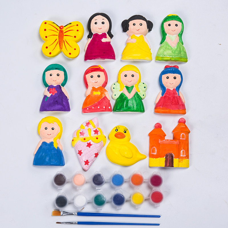 Children painted toy plaster dolls Painted White Embryo Painting Kindergarten Parenting HAND GRAFFITI WHITE MOLD FILL COLOR PAINTING