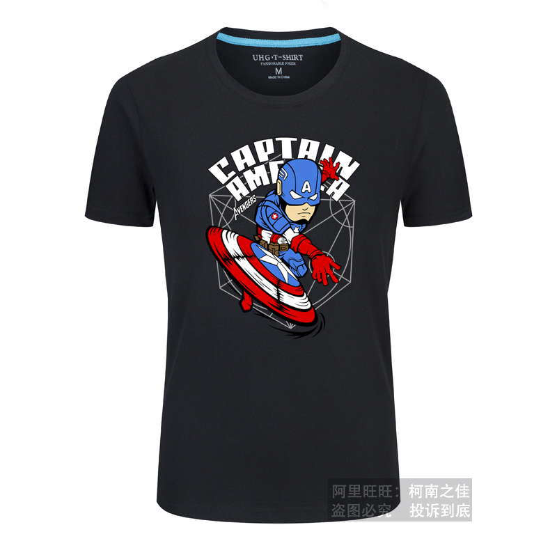 Animation Cartoon Q Super Heroes USA Captain Short-sleeved T-shirt collar with a shirt half-sleeved tops Summer Men's Clothing