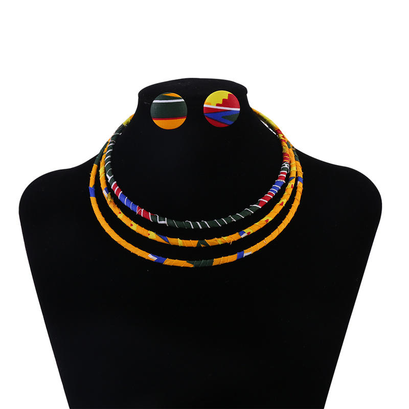 African Style Floral Fabric Choker Braided Women's Necklace European and American Exaggerated Jewelry Necklace Choker Set