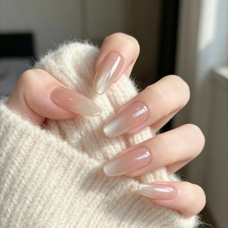 Spring and Summer Nude Color Wearable Nails 2026 New Popular Fake Nail Patches Handmade Style Brightening Manicure Student Party Removable