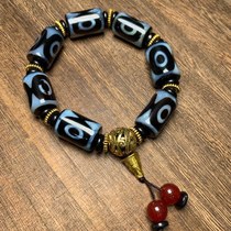 Retro natural Tibetan shiny nine-eye Dzi beads bracelet agate raw stone shale three-eye bracelet for men and women accessories