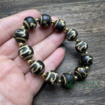 Tibetan old material Ruyi Green Tara Dzi Beads Black and White Highly Oily Patched Old Agate Bracelet Bracelet Accessories for Men and Women